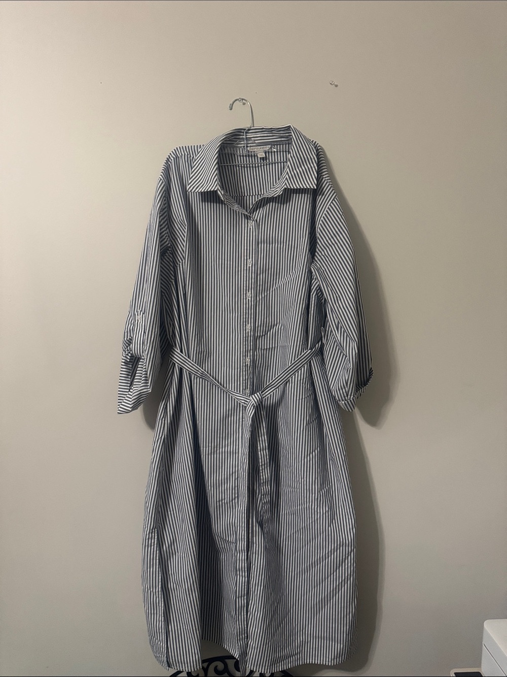 Cato Blue and White Striped Midi Shirt Dress